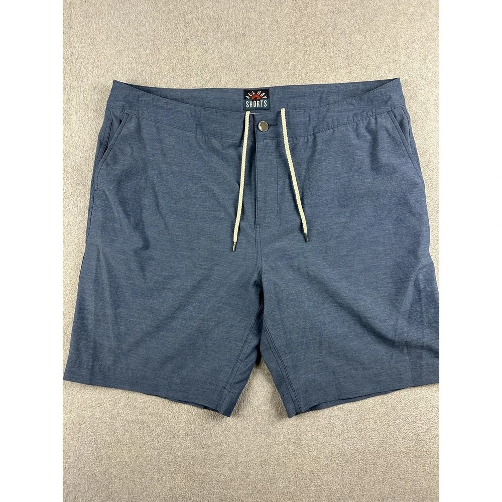 Faherty All Day Shorts Mens 38 Blue Chino Drawstring Stretch Casual 9 Inseam